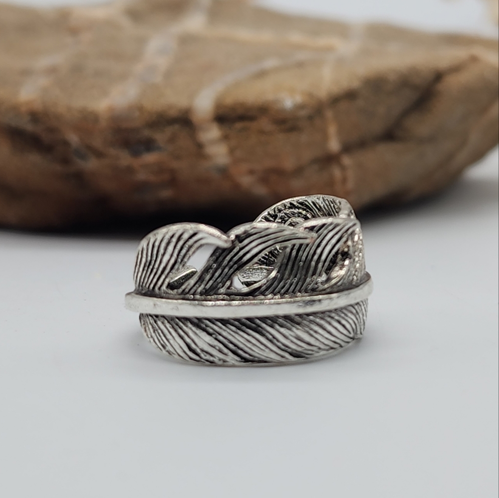 Johnny Was Jewelry Feather Cuff Ring Silver Ring Leaf Boho Ring